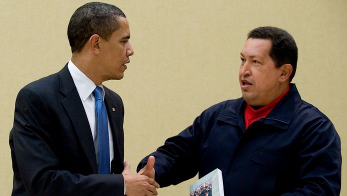 Obama vier jaar geleden met Chavez.