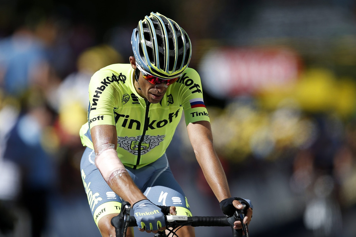 Alberto Contador had het zwaar vandaag in de vijfde etappe. Beeld anp