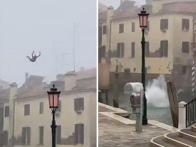 Waaghals springt van driehoog in Venetiaans kanaal