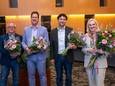 Hans Prins (Ons Diemen), Jeroen Klaasse (D66), Matthijs Sikkes-van den Berg (GroenLinks) en Marian Everhardt (PvdA), het nieuwe college van Diemen.