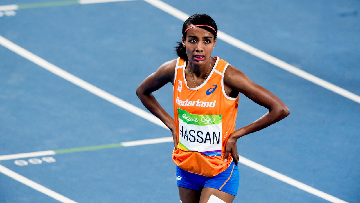 Sifan Hassan tijdens de finale 1500 meter op de Olympische Spelen van Rio. Beeld anp