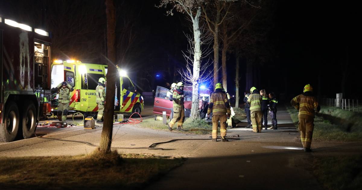 Man en vrouw naar ziekenhuis na botsing tegen boom, ook traumahelikopter opgeroepen.