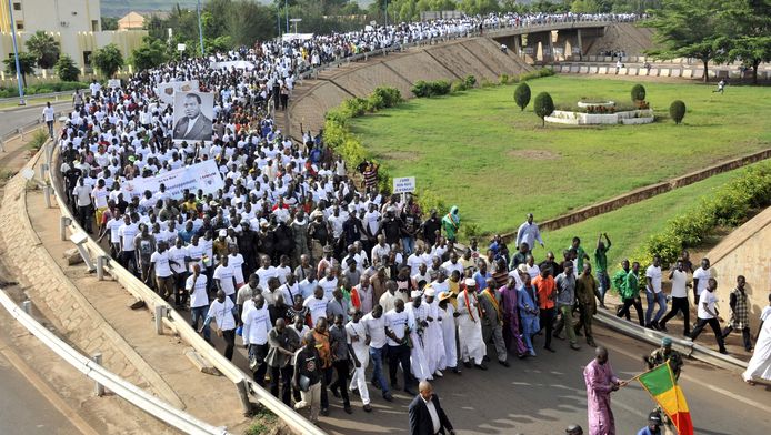 Een demonstratie zaterdag in Mali om president Ibrahim Boubacar Keita te steunen.