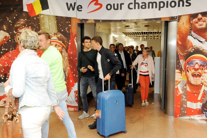 Brussels Airport had zelfs een banner voorzien voor de Belgische ‘kampioenen’.