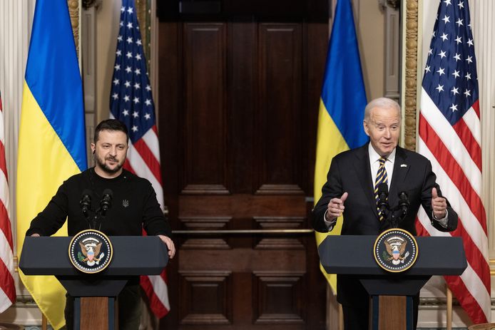 Joe Biden and Volodymyr Zelensky during the Ukrainian president's visit to the United States in December.