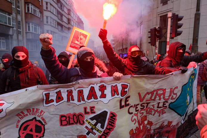 Betogingen tegen de coronamaatregelen in Brussel.
