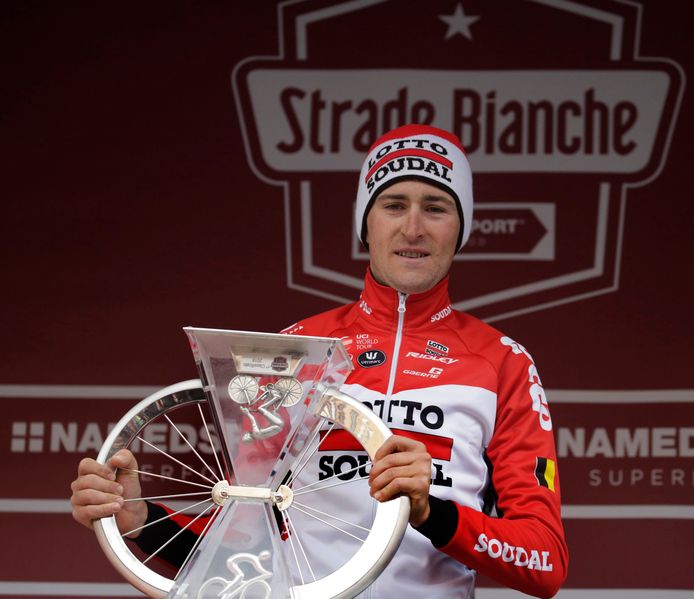 Tiesj Benoot, winnaar van de Strade Bianche, start woensdag in de Tirreno.