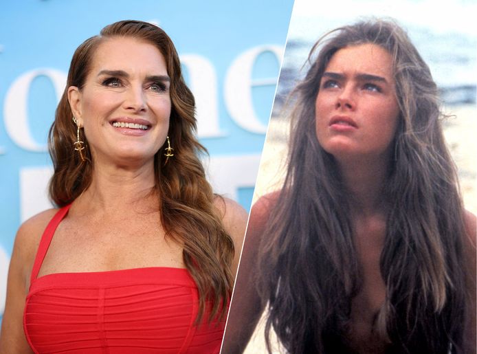 Links: Brooke Shields op de loper voor Mother of the Bride / Rechts: Brooke Shields in The Blue Lagoon (1980)