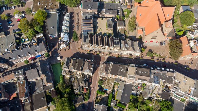 Het herstel van de Wageningse stadsgracht is weer een stap dichterbij. Linksonder op de foto - het groene vlak - is een deel van de bestaande stadsgracht te zien.