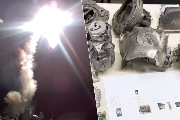 Brokstukken die in Oekraïne zijn gevonden (rechts) wijzen op het gebruik van een hypersonische Zircon-raket (rechts).