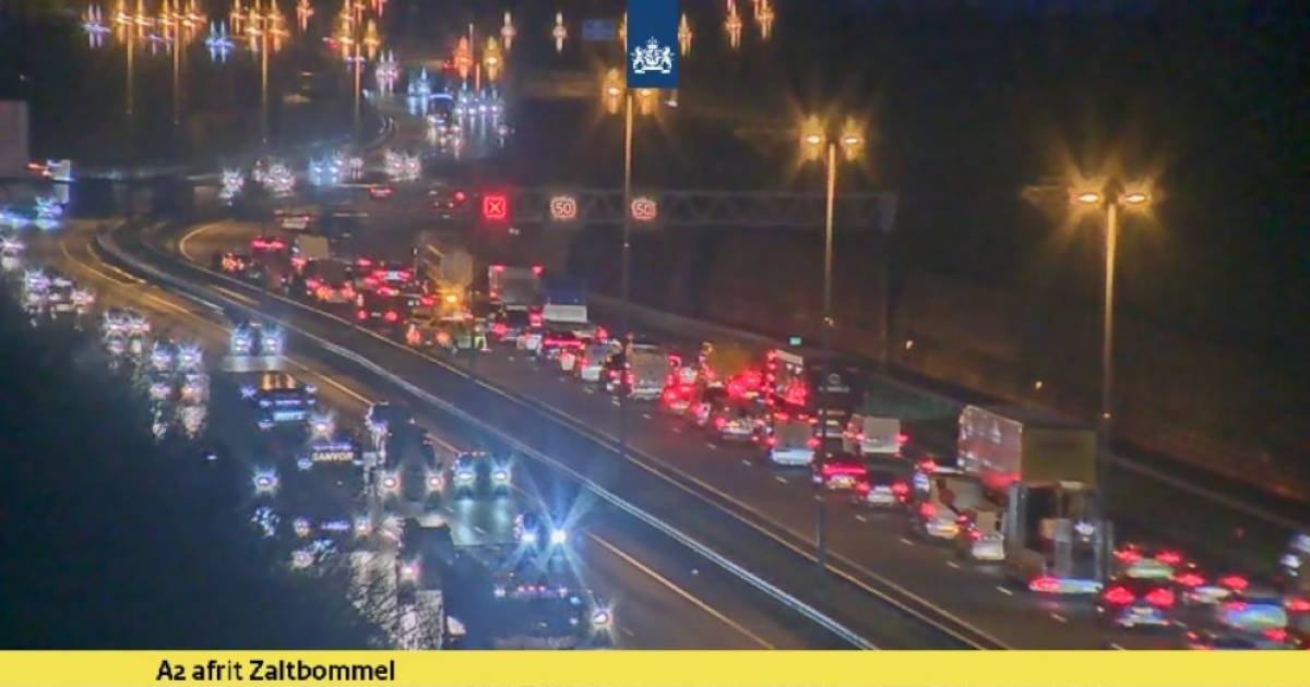 Ongeval met vijf voertuigen op A2 bij Zaltbommel, file in richting van Utrecht.