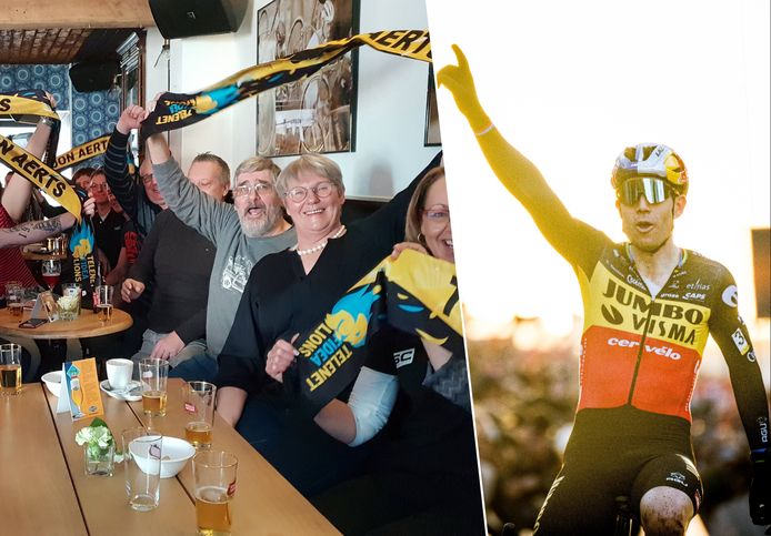 Deze supporters zijn er alvast klaar voor. Rechts: Van Aert zegevierde in december nog bij de cyclocross aan het Zilvermeer in Mol.
