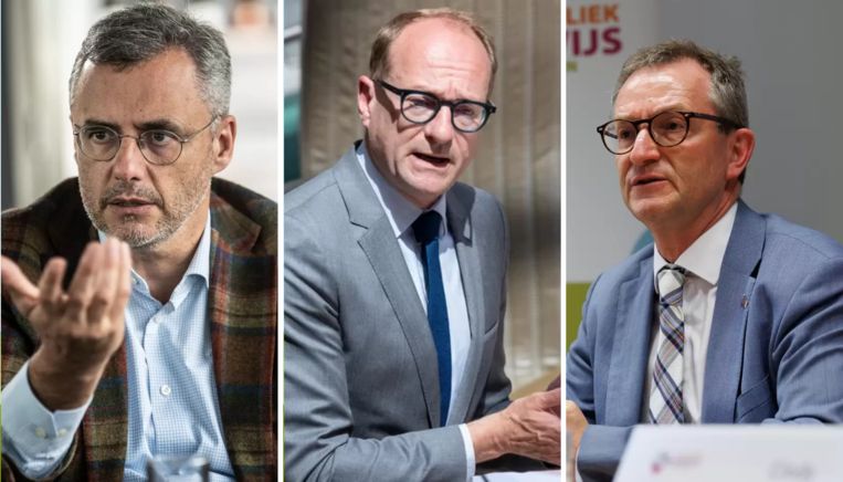 Cd&v-voorzitter Joachim Coens - Vlaams minister van Onderwijs Ben Weyts (N-VA) - Lieven Boeve, directeur-generaal van Katholiek Onderwijs Vlaanderen Beeld Marco Mertens - BELGA - BELGA
