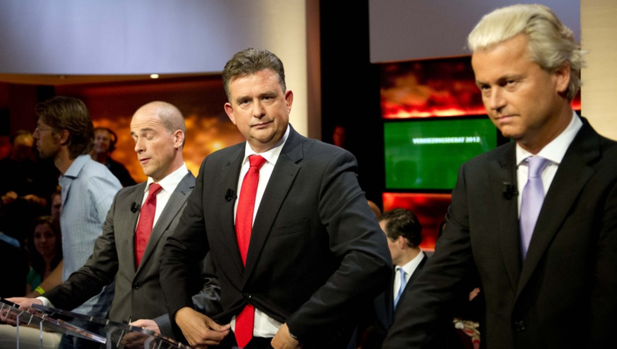 Emile Roemer (midden) gisteren tijdens het debat bij Knevel & Van de Brink, te midden van Diederik Samsom (links) en Geert Wilders. Beeld ANP