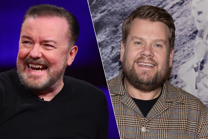 Heerst er een vete tussen Ricky Gervais en James Corden? Komiek lacht