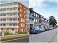 In de wijk Kruiskamp in Amersfoort worden 240 oude flats (rechts) vervangen voor 400 nieuwe appartementen (links).
