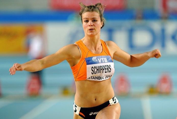Dafne Schippers tijdens de zestig meter in Istanbul. Foto: AFP