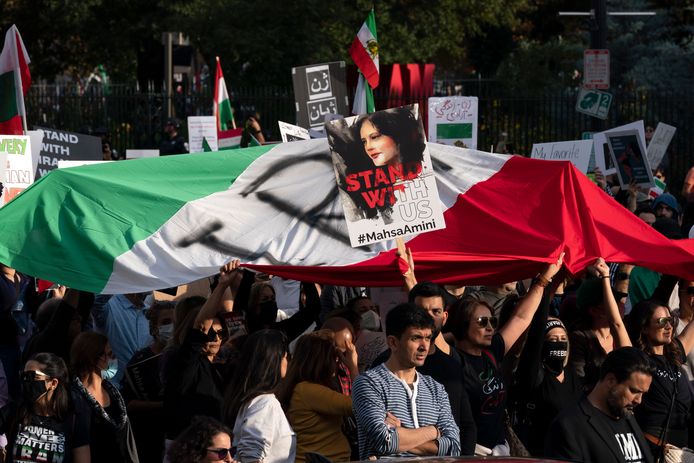 Demonstranten tijdens een steunmars voor Iraanse demonstranten in Washington.