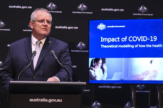 De Australische premier Scott Morrison tijdens een persconferentie