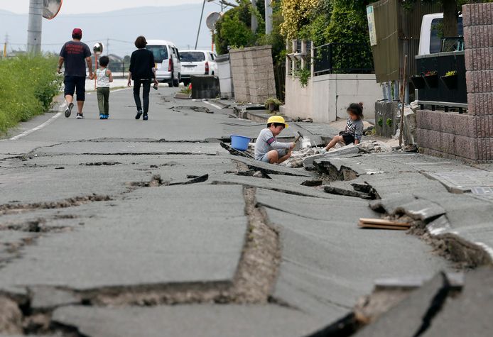Kumamoto na de aardbeving van 16 april 2016.