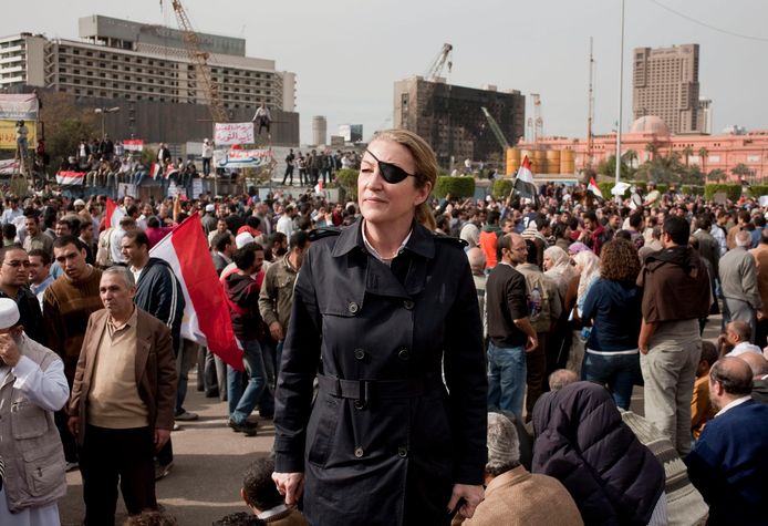 Marie Colvin op reportage in Egypte (2011).
