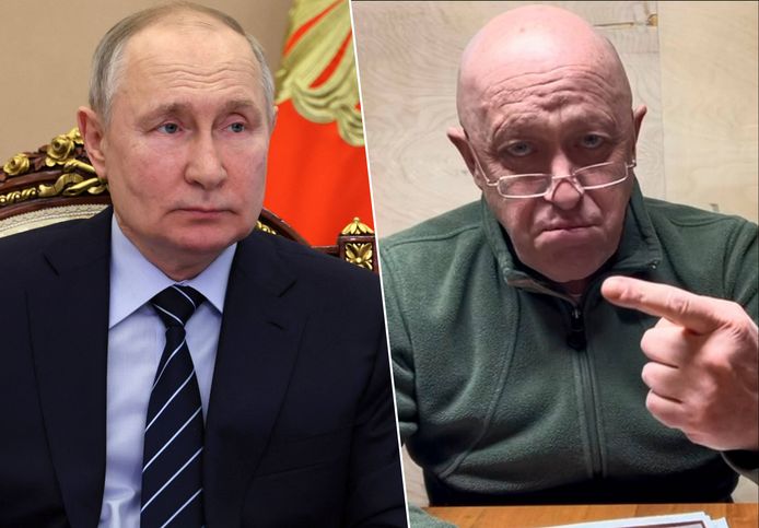 De Russische president Vladimir Poetin en de Wagner-baas Prigozjin.