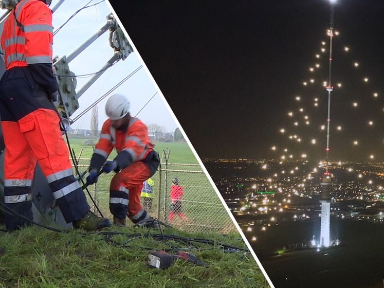 Zo hijsen ze de lampjes in de hoogste 'kerstboom' van Nederland: 'Kost ons minimaal vier dagen'
