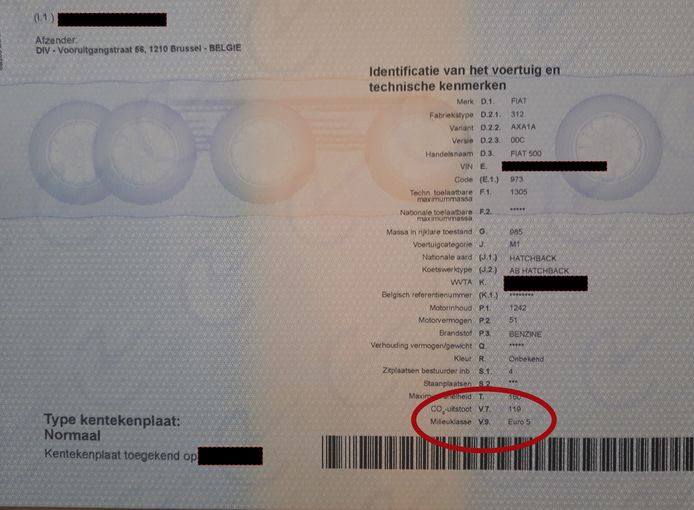 De Euronorm vind je op het inschrijvingsbewijs van je auto bij ‘milieuklasse’, in dit geval Euro 5.