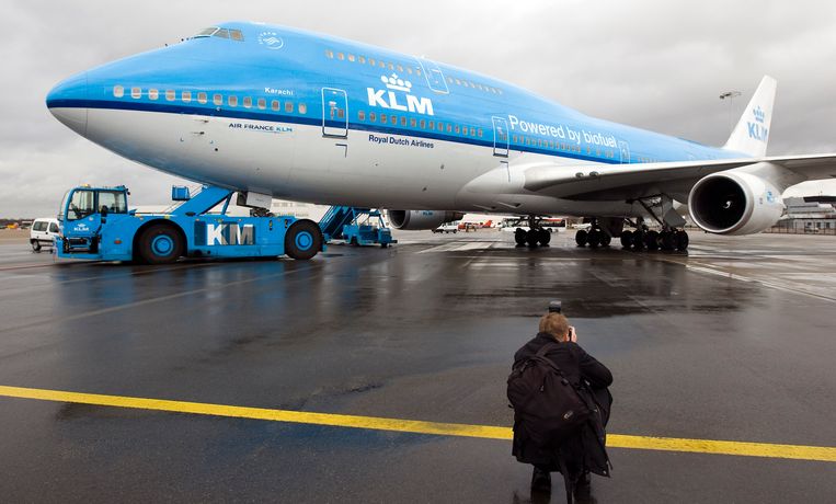 Een KLM-toestel dat vliegt op biokerosine.  Beeld ANP