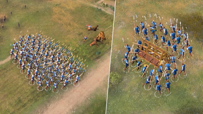 Je boogschutters kunnen zich met houten pieken beschermen tegen ridders te paard (links) en het zijn nu je speerwerpers die een ram bouwen, niet je siegeshop.