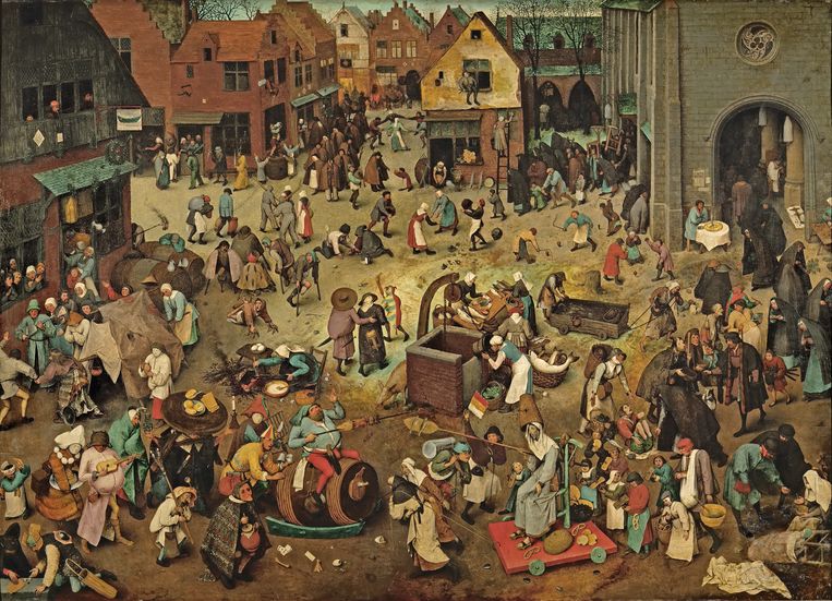 'De strijd tussen Vasten en Vastenavond', olieverfschilderij uit 1559, geschilderd door Pieter Bruegel de Oude.
 Beeld Wenen, Kunsthistori- sches Museum, inv. 1016. Wikimedia.
