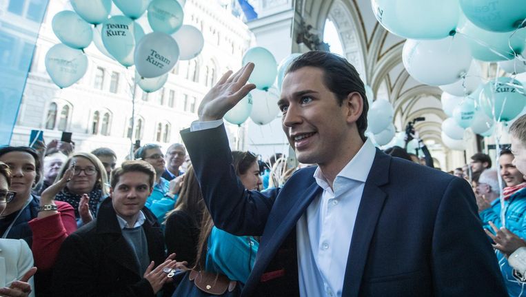 'Sebastian Kurz, leider van de ÖVP, de Oostenrijkse christen-democraten, staat klaar om in Wenen samen met de club van Haider te gaan regeren.' Beeld epa
