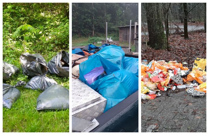 Een greep uit de foto’s met daarop afval dat boswachter Harco Bergman dit jaar in het Kuinderbos heeft gevonden.