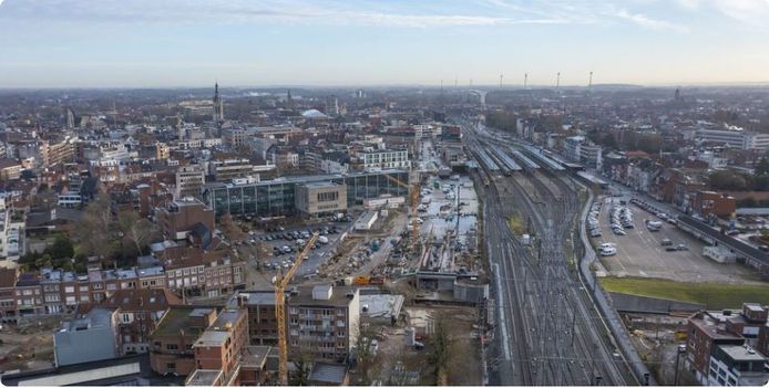 Luchtbeeld van de werken