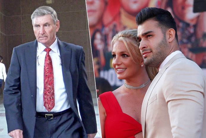 Links: Jamie Spears, vader van Britney. Rechts: Britney Spears met haar ex Sam Asghari.