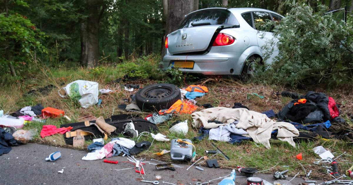 Ravage op de weg na botsing tegen boom bij Hoog Soeren: automobilist gewond.