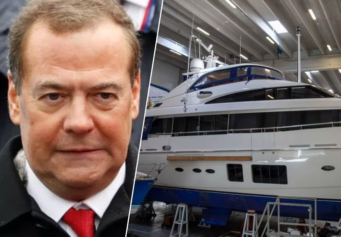 Voormalige Russisch president Dmitri Medvedev en zijn jacht Fotinia.