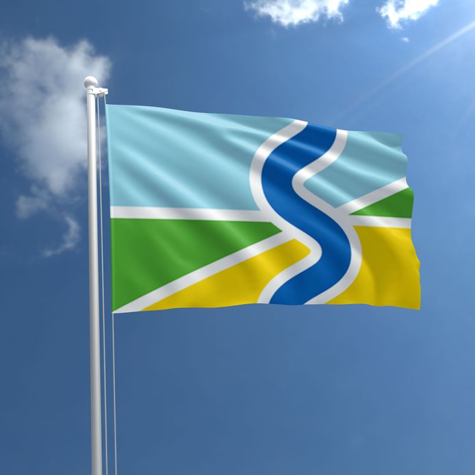 vlag voor Salland: Kiezen loper, blauwe S en gele korenaar als beeldmerk | | tubantia.nl