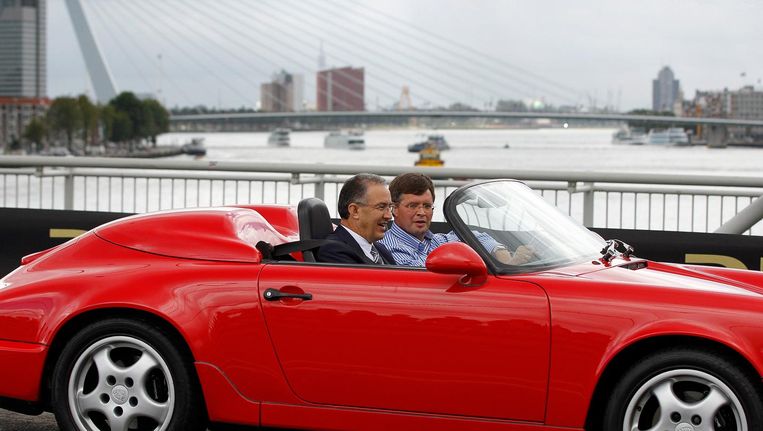 2012: Burgemeester Ahmed Aboutaleb en Jan Peter Balkenende rijden mee tijdens City Racing Rotterdam Beeld anp
