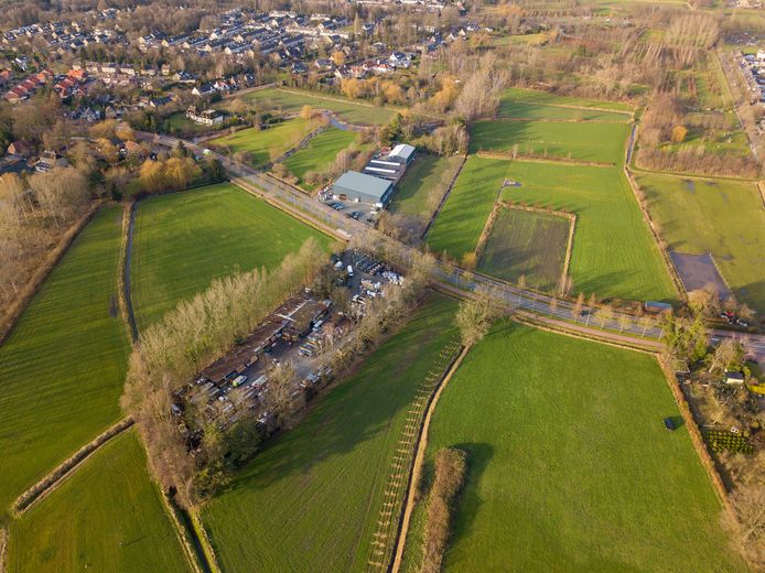 Houthandel Daams zit nu nog aan weerszijden van de Dommelseweg in Valkenswaard. De buitenopslag verhuist naar het weilandperceel naast het bedrijfspand.