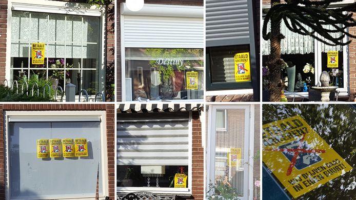 De actieposters voor verschillende ramen in de wijk.