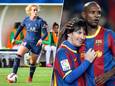 Links: Kheira Hamraoui. Rechts: Eric Abidal met Lionel Messi tijdens het seizoen 2010/2011.