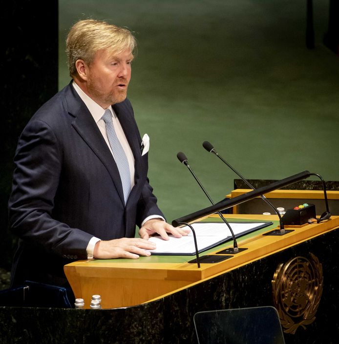 Koning Willem-Alexander tijdens de openingsceremonie van de VN Waterconferentie.