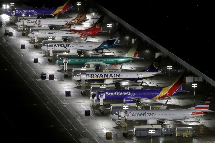 Boeing 737-vliegtuigen geparkeerd in Seattle.