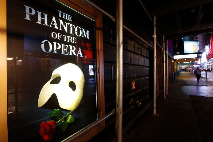 Een affiche van 'The Phantom of the Opera" in het Majestic Theatre in New York.