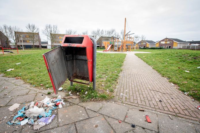 Een opgeblazen prullenbak.