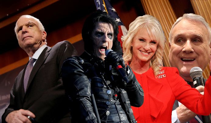 McCain en drie van zijn mogelijke opvolgers: Alice Cooper, zijn weduwe Cindy en oudgediende Jon Kyl.