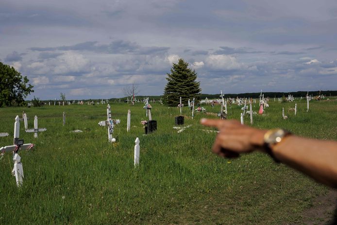 Illustratiebeeld. Kruizen op een plek waar de lichamen van inheemse kinderen zijn gevonden in de Canadese provincie Alberta.