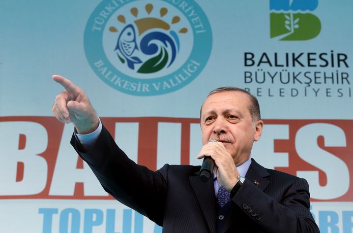 De Turkse president Erdogan op een bijeenkomst donderdag.