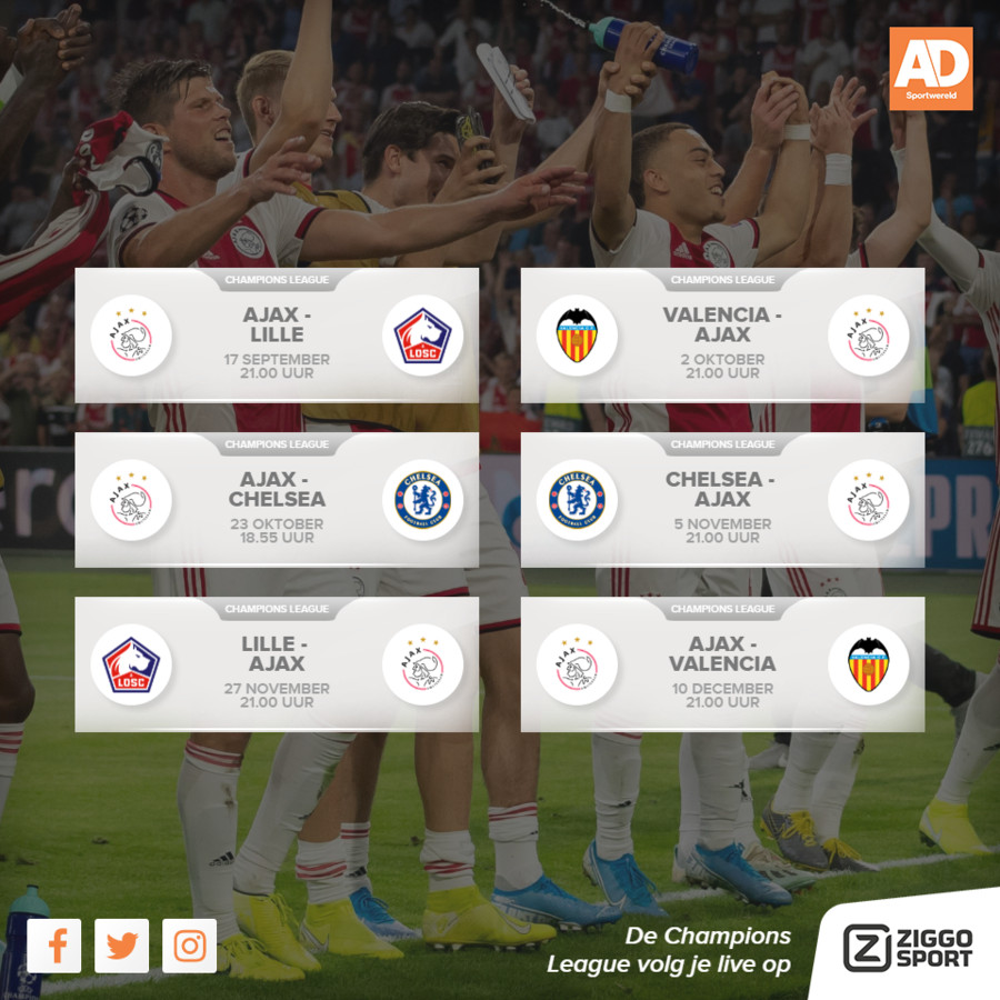 Ajax start groepsfase thuis tegen Lille en sluit af tegen Valencia